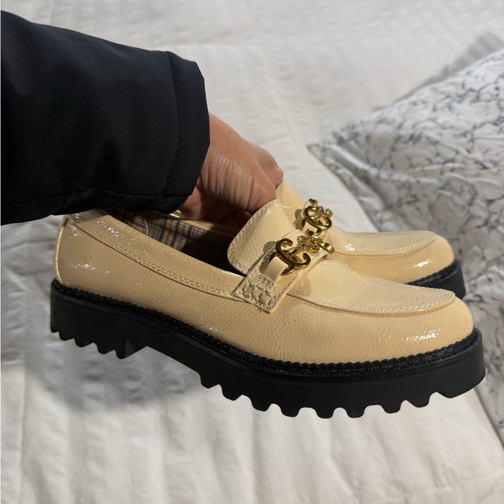 Chic Cream Loafers with Gold Detail